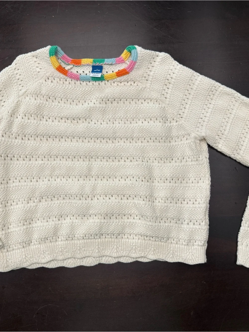 Old Navy Cream Crewneck Sweater with Multicolor Bead Trim
